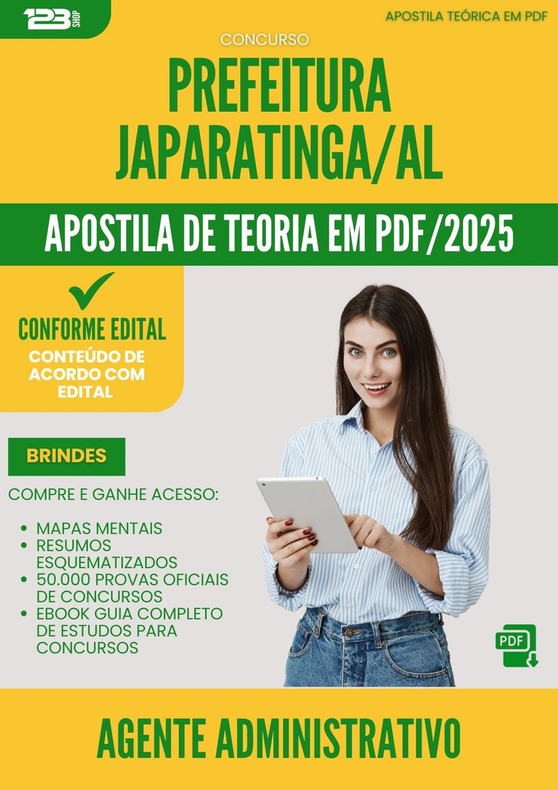 Apostila Teórica para Concurso Agente Administrativo da Prefeitura Japaratinga Al 2025 - Conteúdo de Acordo com Edital