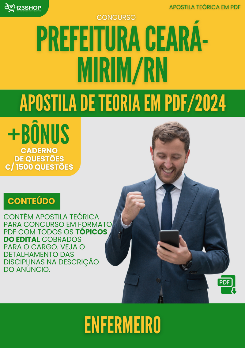 Apostila Teórica para Concurso Pref Ceará Mirim RN 2024 Enfermeiro - Com Caderno de Questões | loja123shop