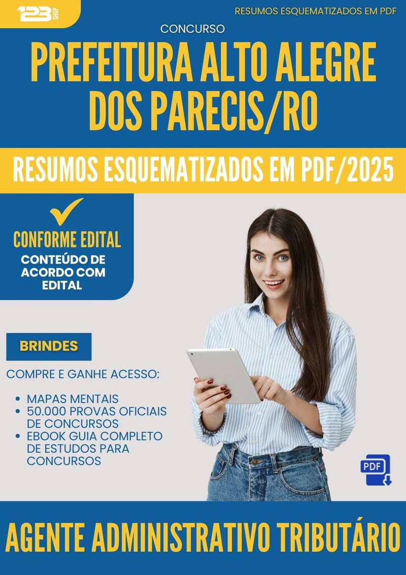 Resumos Esquematizados para Concurso Agente Administrativo Tributario Alto da Prefeitura Alegre Dos Parecis Ro 2025 - Conteúdo de Acordo com Edital