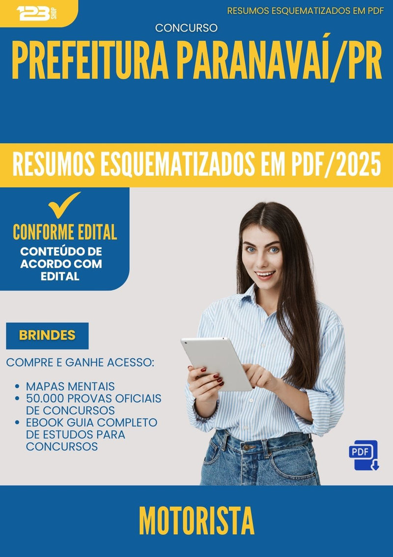 Resumos Esquematizados para Concurso Motorista da Prefeitura Paranavai Pr 2025 - Conteúdo de Acordo com Edital
