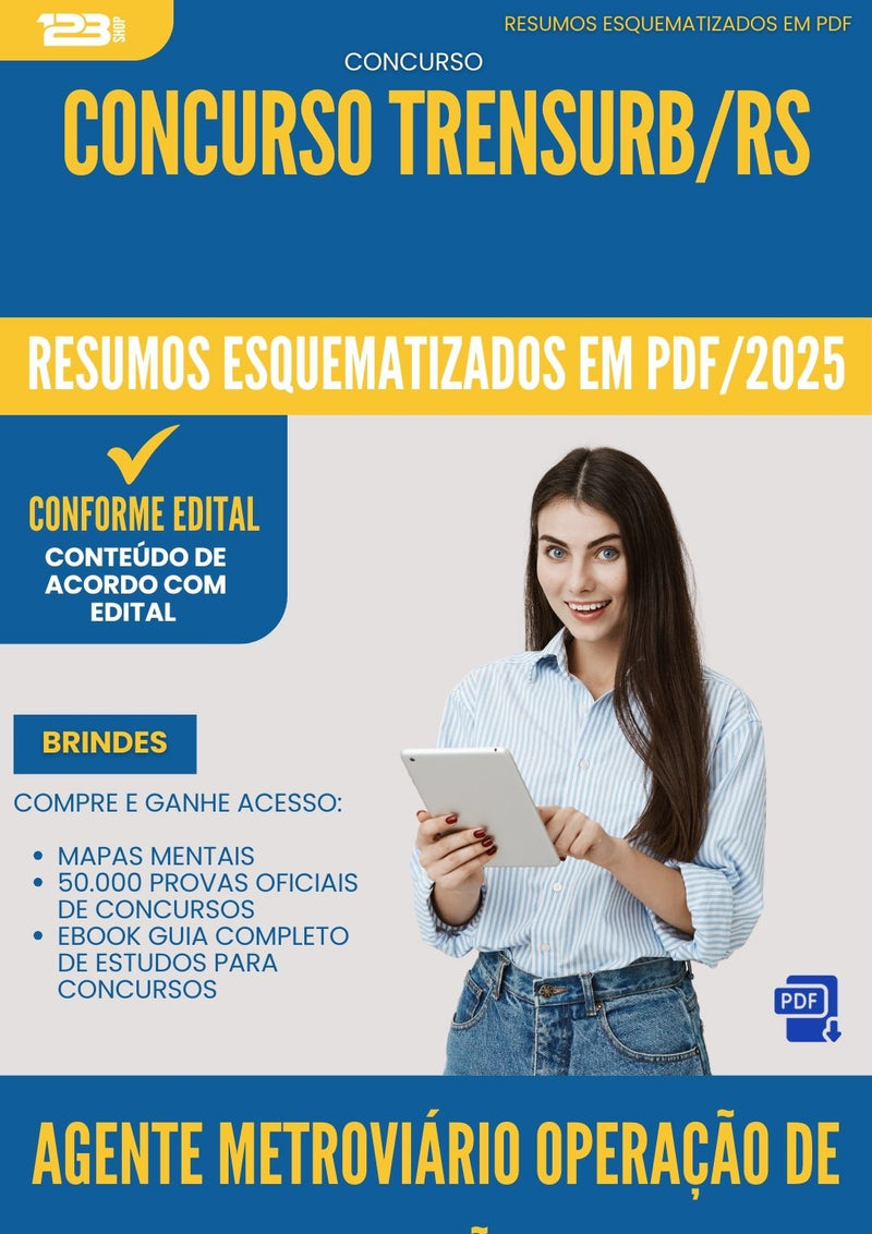 Resumos Esquematizados para Concurso Agente Metroviario Operacao De Estacoes Trensurb Rs 2025 - Conteúdo de Acordo com Edital