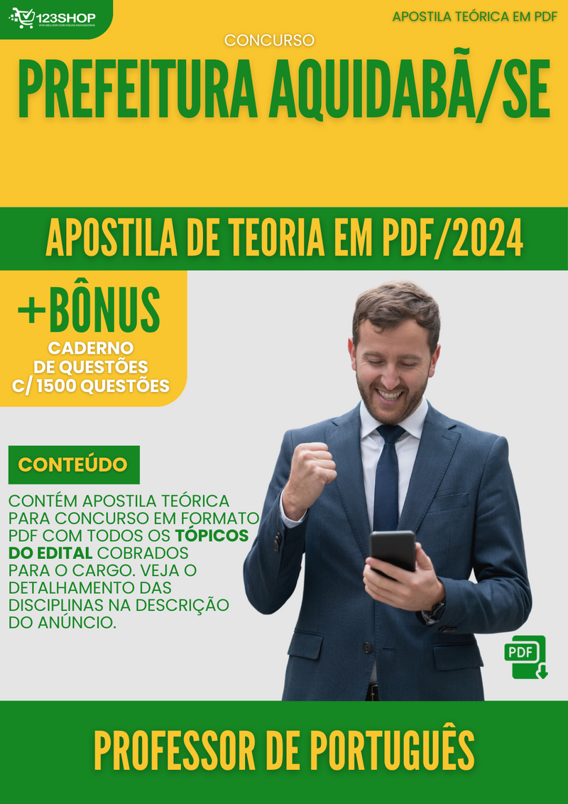 Apostila Teórica para Concurso Pref Aquidabã SE 2024 Professor de Português - Com Caderno de Questões | loja123shop