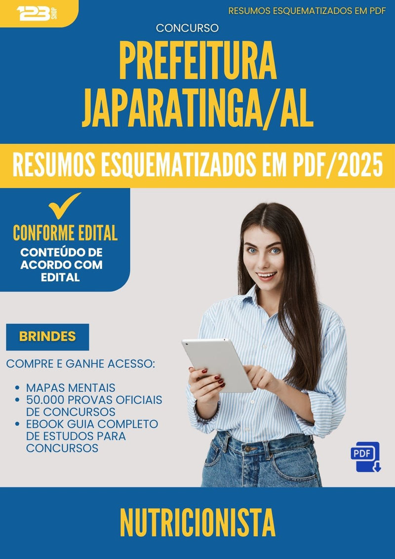 Resumos Esquematizados para Concurso Nutricionista da Prefeitura Japaratinga Al 2025 - Conteúdo de Acordo com Edital