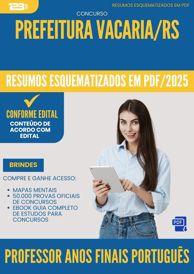Resumos Esquematizados para Concurso Professor Anos Finais Portugues da Prefeitura Vacaria Rs 2025 - Conteúdo de Acordo com Edital