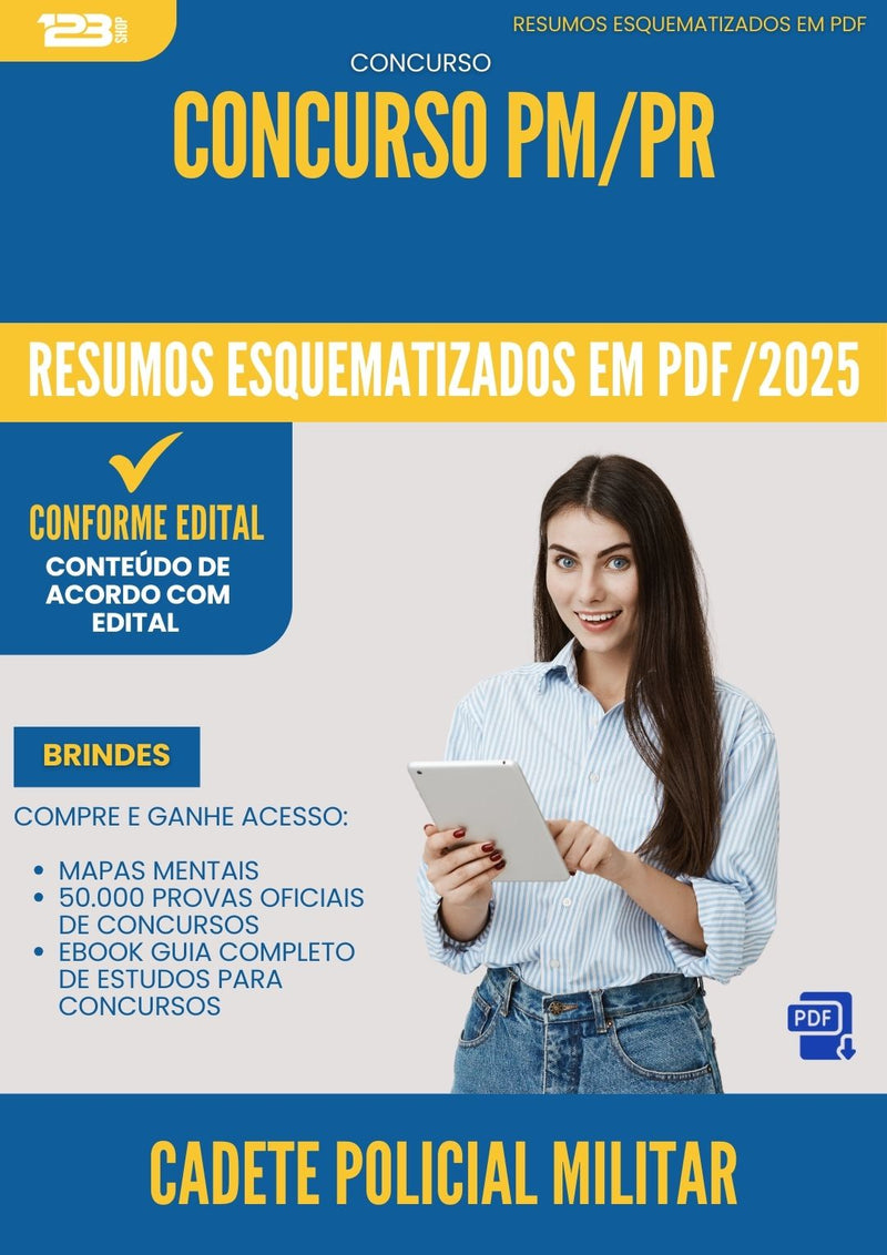 Resumos Esquematizados para Concurso Cadete Policial Militar Pm Pr 2025 - Conteúdo de Acordo com Edital