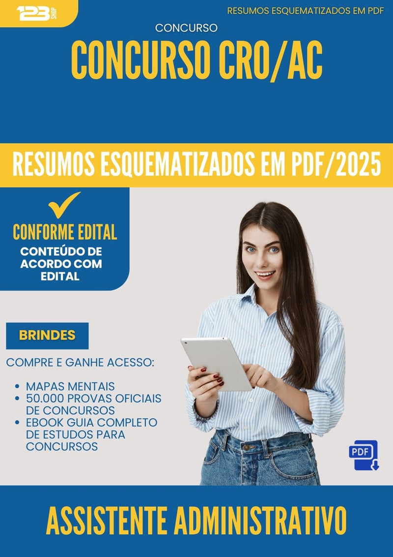 Resumos Esquematizados para Concurso Assistente Administrativo Cro Ac 2025 - Conteúdo de Acordo com Edital