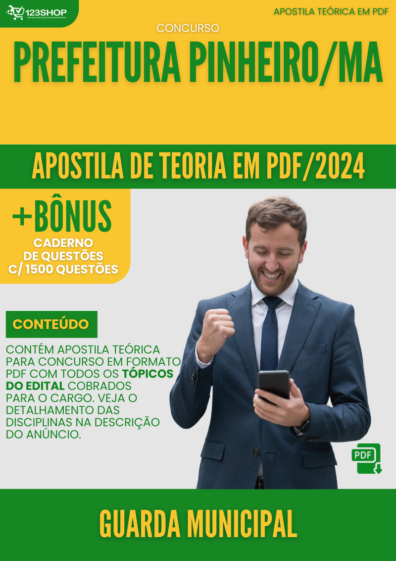 Apostila Teórica para Concurso Pref Pinheiro MA 2024 Guarda Municipal - Com Caderno de Questões | loja123shop