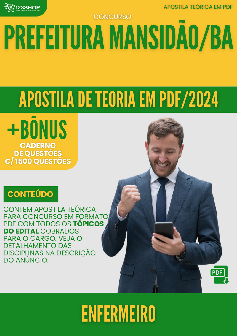 Apostila Teórica para Concurso Pref Mansidão BA 2024 Enfermeiro - Com Caderno de Questões | loja123shop