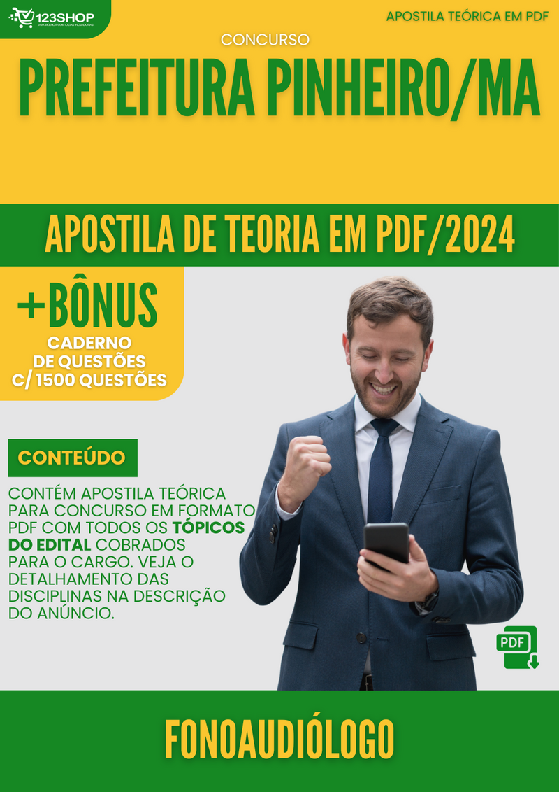 Apostila Teórica para Concurso Pref Pinheiro MA 2024 Fonoaudiólogo - Com Caderno de Questões | loja123shop