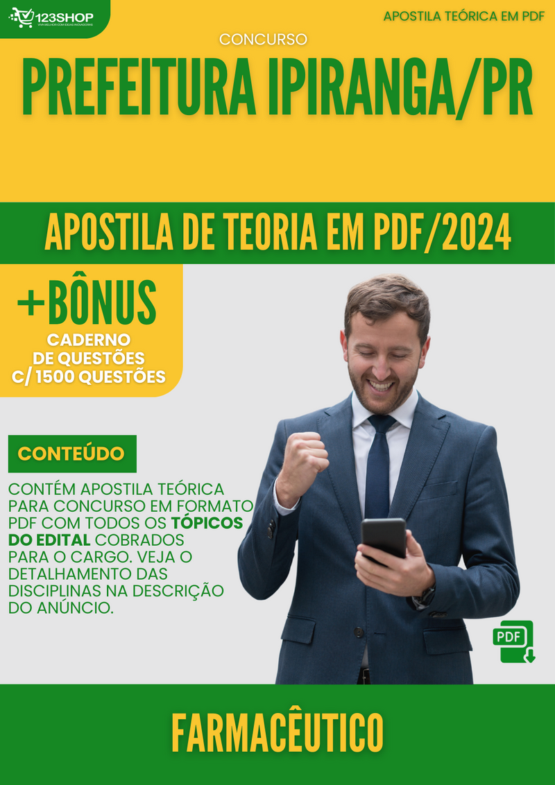 Apostila Teórica para Concurso Pref Ipiranga PR 2024 Farmacêutico - Com Caderno de Questões | loja123shop