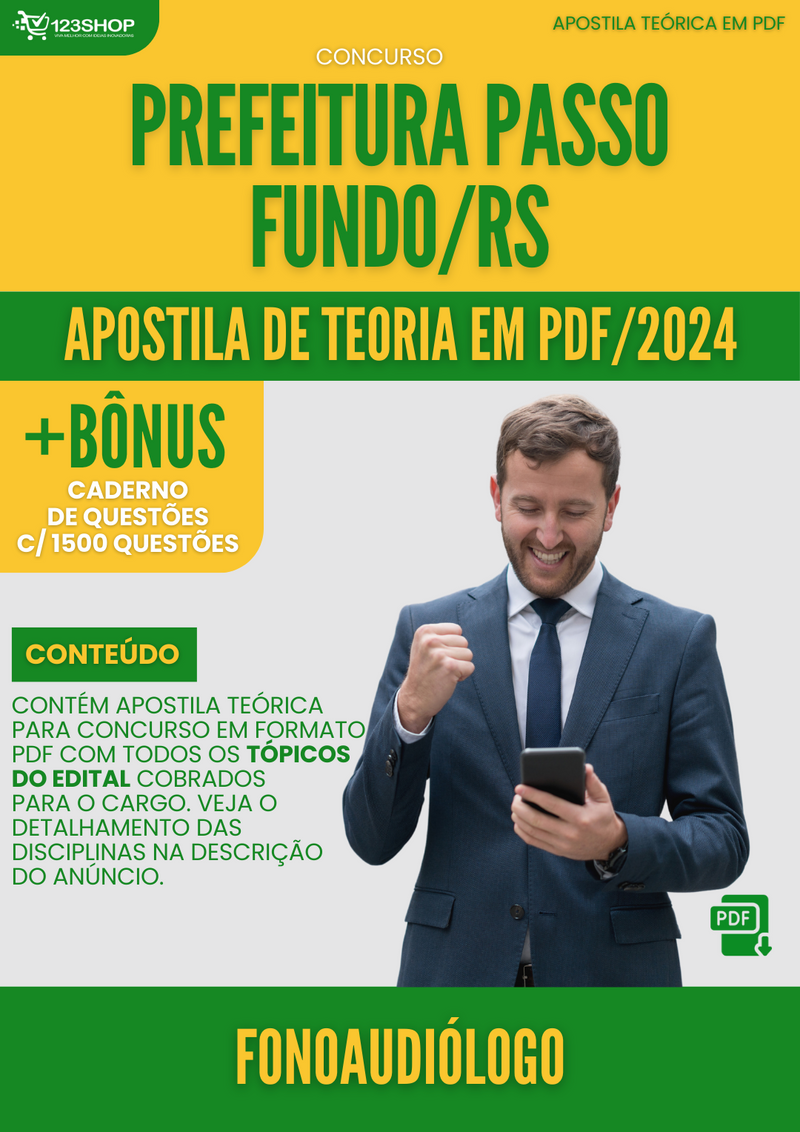 Apostila Teórica para Concurso Pref Passo Fundo RS 2024 Fonoaudiólogo - Com Caderno de Questões | loja123shop