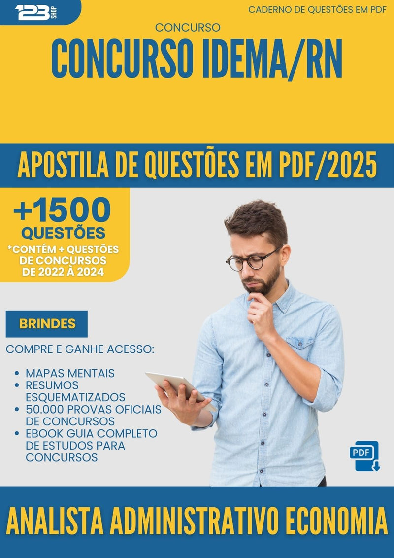 Apostila de Questões para Concurso Analista Administrativo Economia Idema Rn 2025 - Mais de 1.500 Questões