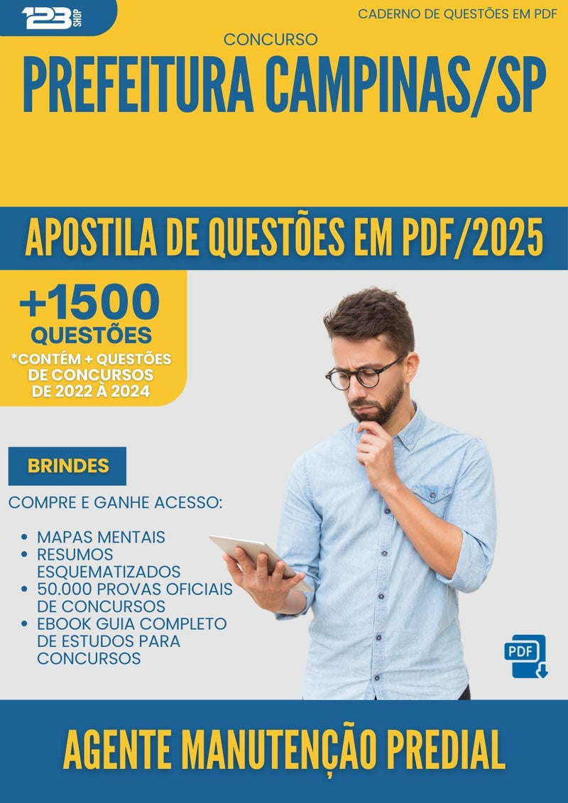 Apostila de Questões para Concurso Agente Manutencao Predial da Prefeitura Campinas Sp 2025 - Mais de 1.500 Questões