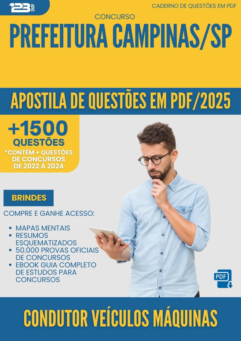 Apostila de Questões para Concurso Condutor De Veiculos E Maquinas da Prefeitura Campinas Sp 2025 - Mais de 1.500 Questões