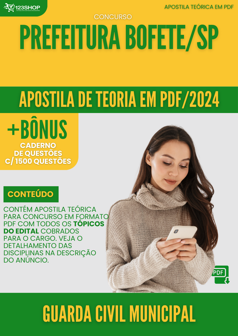 Apostila Teórica para Concurso Pref Bofete SP 2024 Guarda Civil Municipal - Com Caderno de Questões | loja123shop