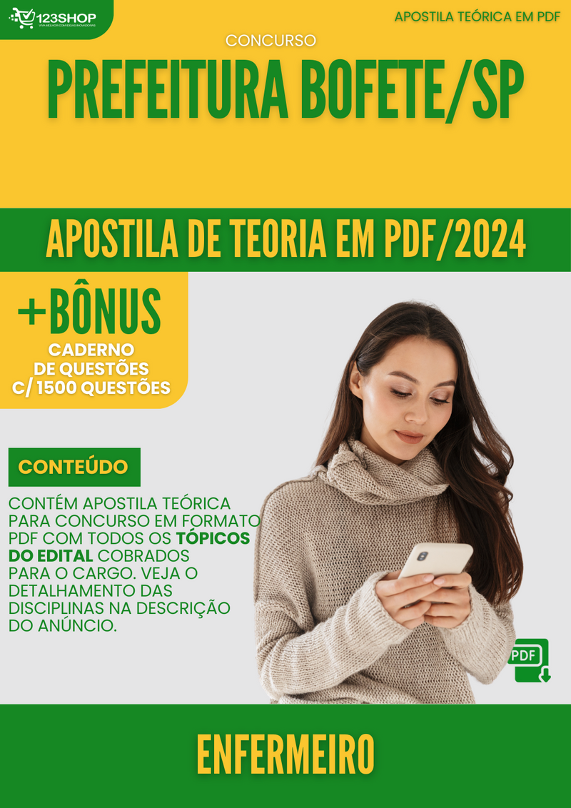 Apostila Teórica para Concurso Pref Bofete SP 2024 Enfermeiro - Com Caderno de Questões | loja123shop