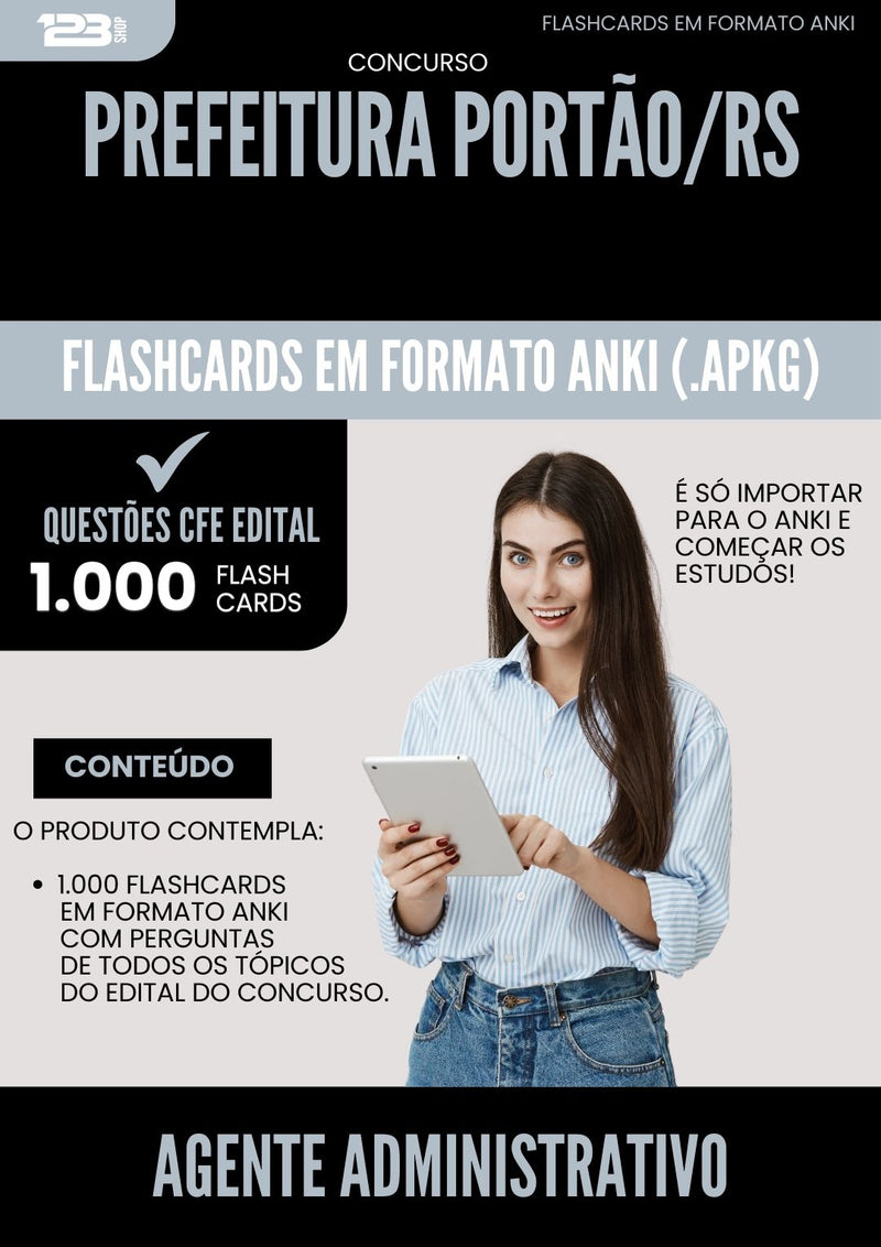 Flashcards para Concurso Agente Administrativo da Prefeitura Portao Rs 2025 - 1.000 Flashcards de Acordo com Edital