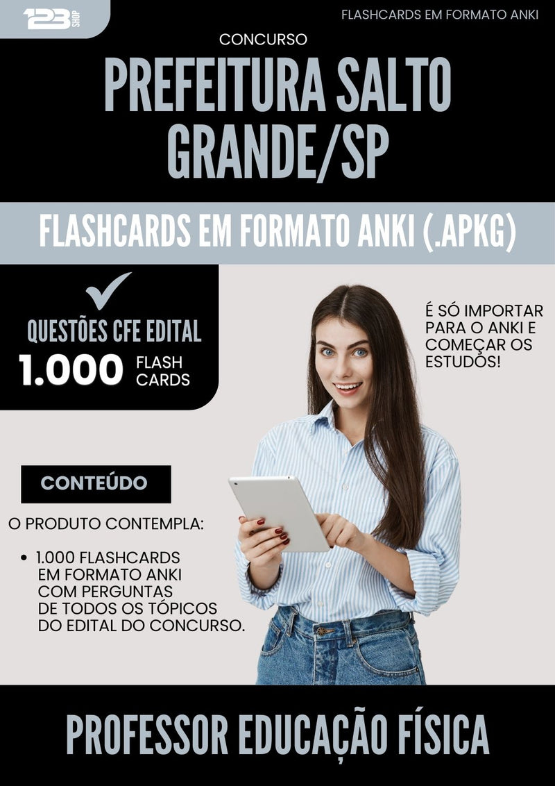 Flashcards para Concurso Professor De Educacao Fisica da Prefeitura Salto Grande Sp 2025 - 1.000 Flashcards de Acordo com Edital