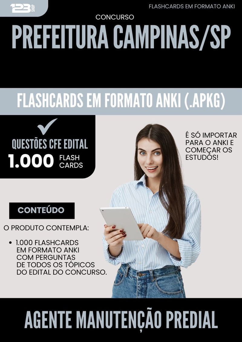 Flashcards para Concurso Agente Manutencao Predial da Prefeitura Campinas Sp 2025 - 1.000 Flashcards de Acordo com Edital