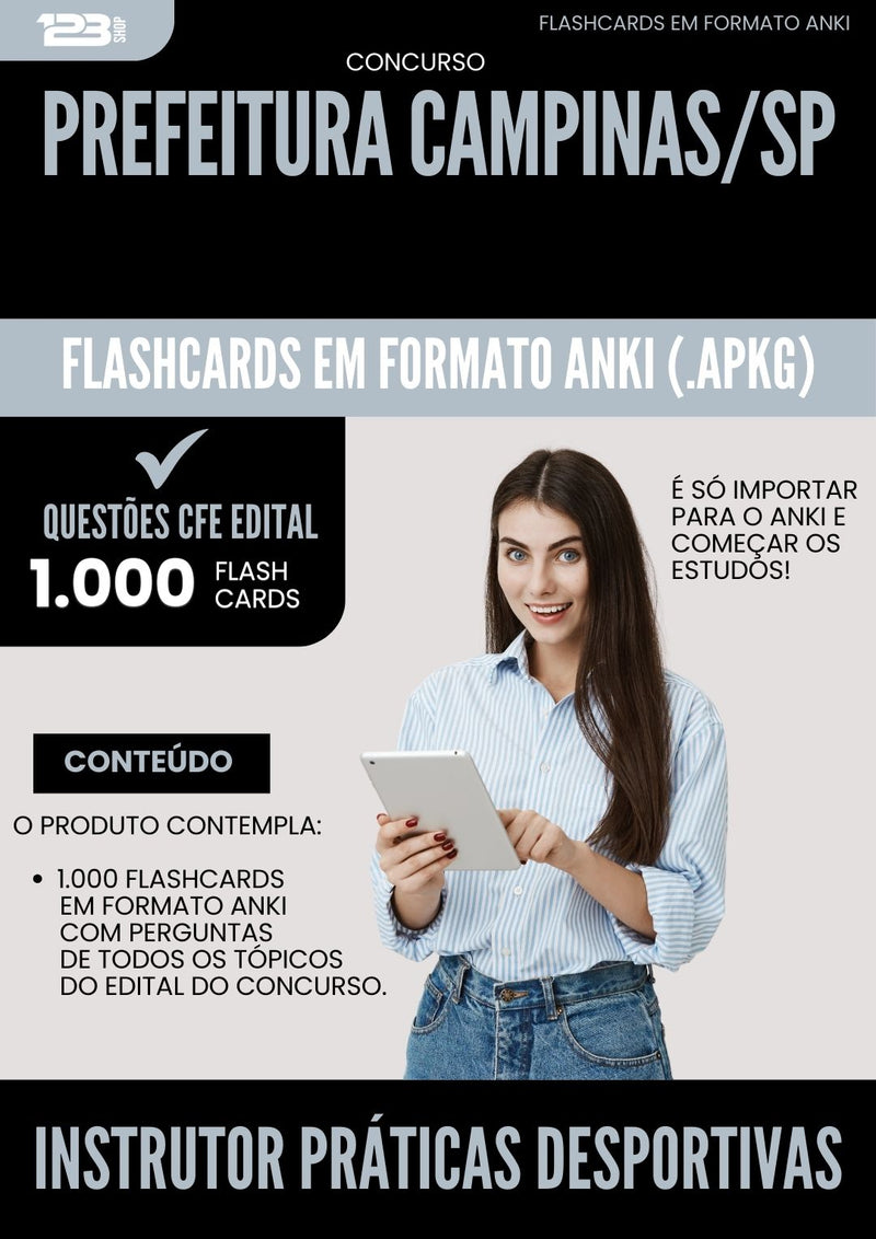 Flashcards para Concurso Instrutor De Praticas Desportivas da Prefeitura Campinas Sp 2025 - 1.000 Flashcards de Acordo com Edital