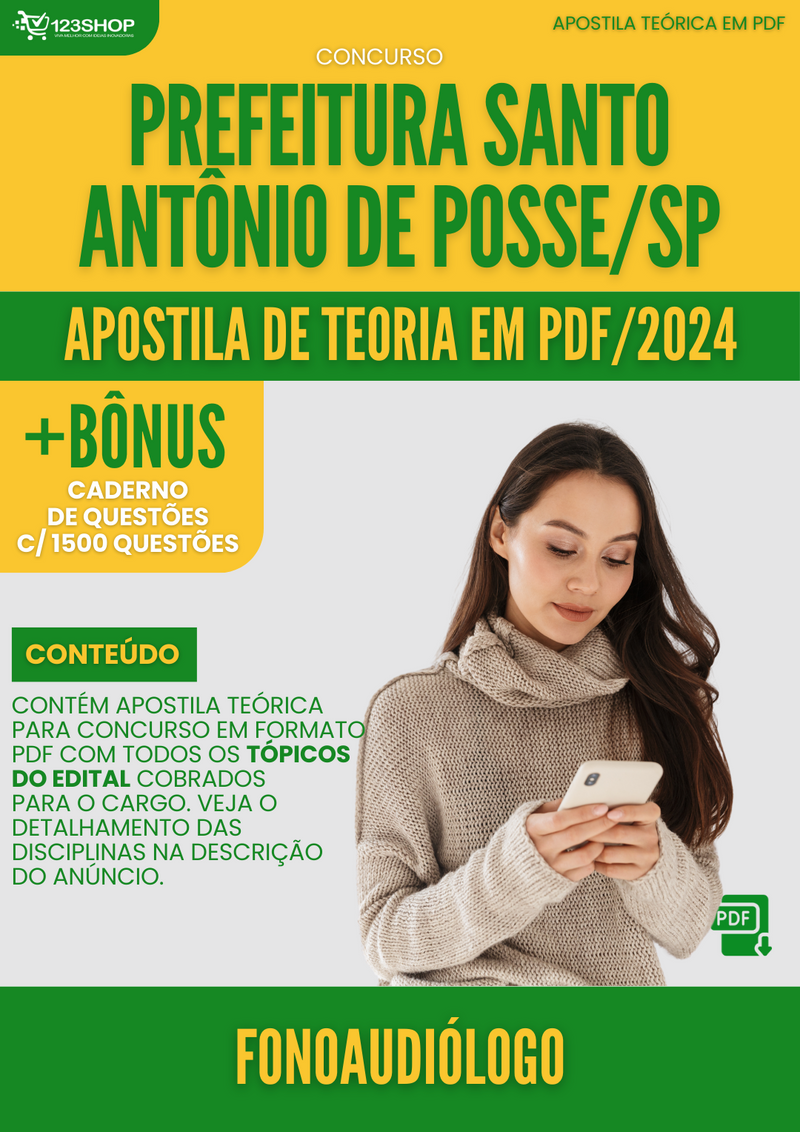 Apostila Teórica para Concurso Pref Santo Antônio De Posse SP 2024 Fonoaudiólogo - Com Caderno de Questões | loja123shop
