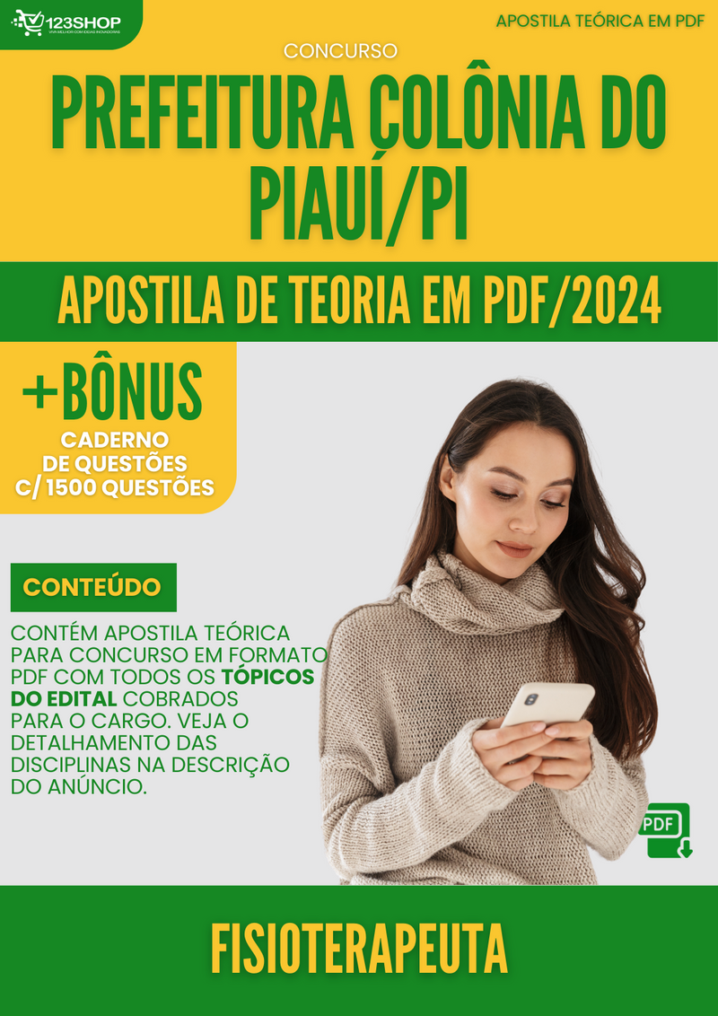 Apostila Teórica para Concurso Pref Colônia do Piauí PI 2024 Fisioterapeuta - Com Caderno de Questões | loja123shop