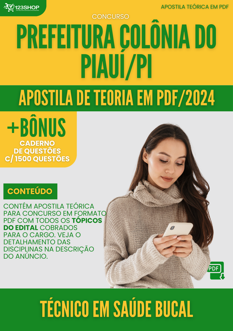 Apostila Teórica para Concurso Pref Colônia do Piauí PI 2024 Técnico em Saúde Bucal - Com Caderno de Questões | loja123shop