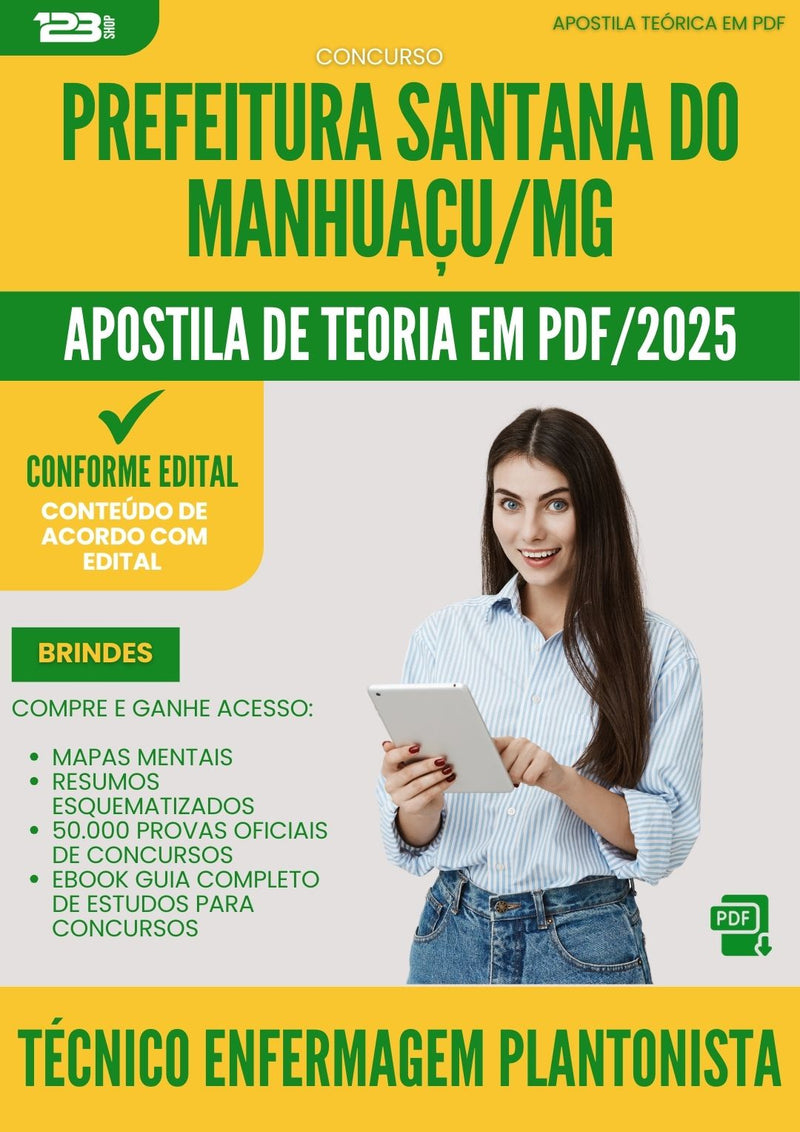 Apostila Teórica para Concurso Tecnico Enfermagem Plantonista Santana Do da Prefeitura Manhuacu Mg 2025 - Conteúdo de Acordo com Edital