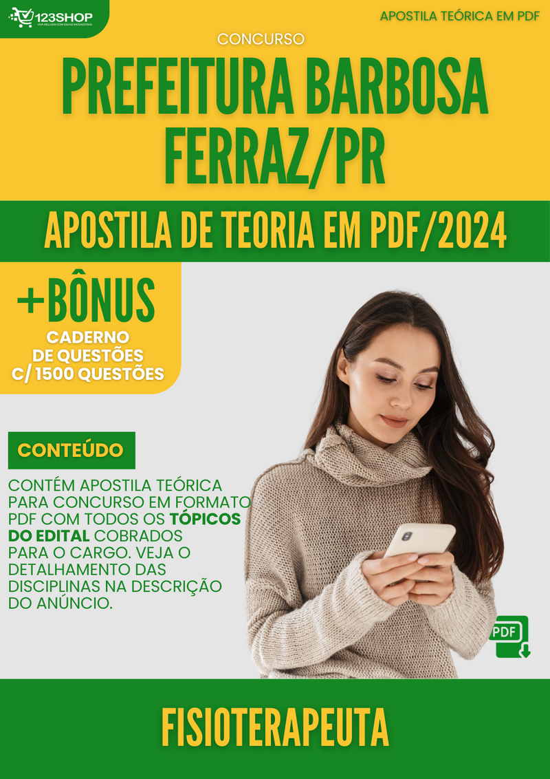 Apostila Teórica para Concurso Pref Barbosa Ferraz PR 2024 Fisioterapeuta - Com Caderno de Questões | loja123shop