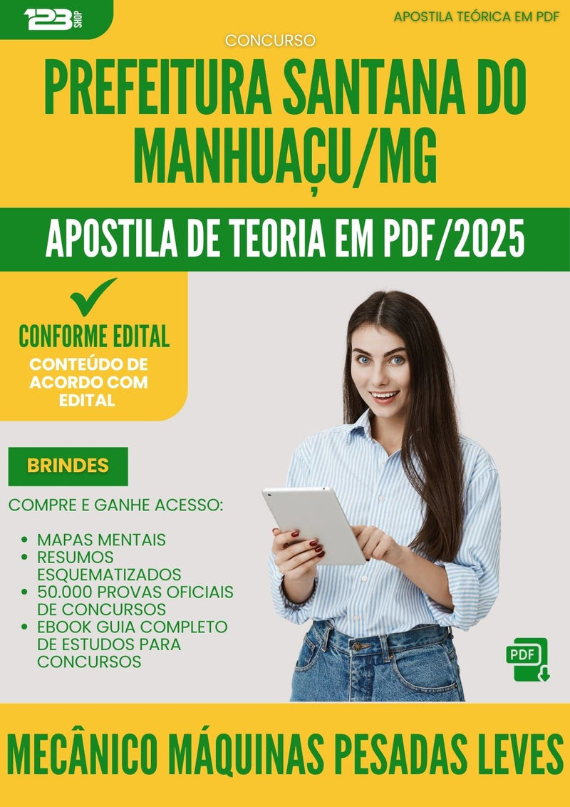 Apostila Teórica para Concurso Mecanico Maquinas Pesadas Leves Santana Do da Prefeitura Manhuacu Mg 2025 - Conteúdo de Acordo com Edital