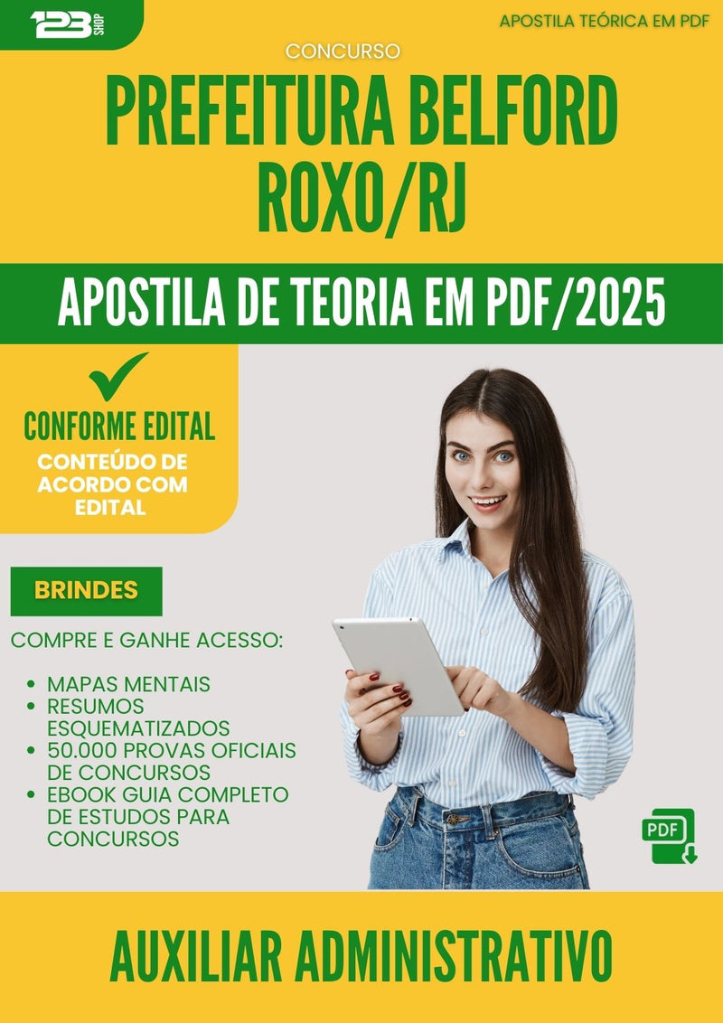 Apostila Teórica para Concurso Auxiliar Administrativo da Prefeitura Belford Roxo Rj 2025 - Conteúdo de Acordo com Edital