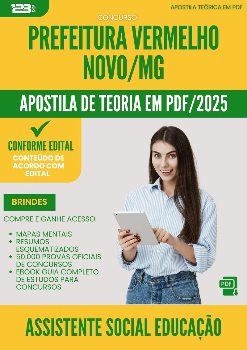 Apostila Teórica para Concurso Assistente Social Educacao da Prefeitura Vermelho Novo Mg 2025 - Conteúdo de Acordo com Edital