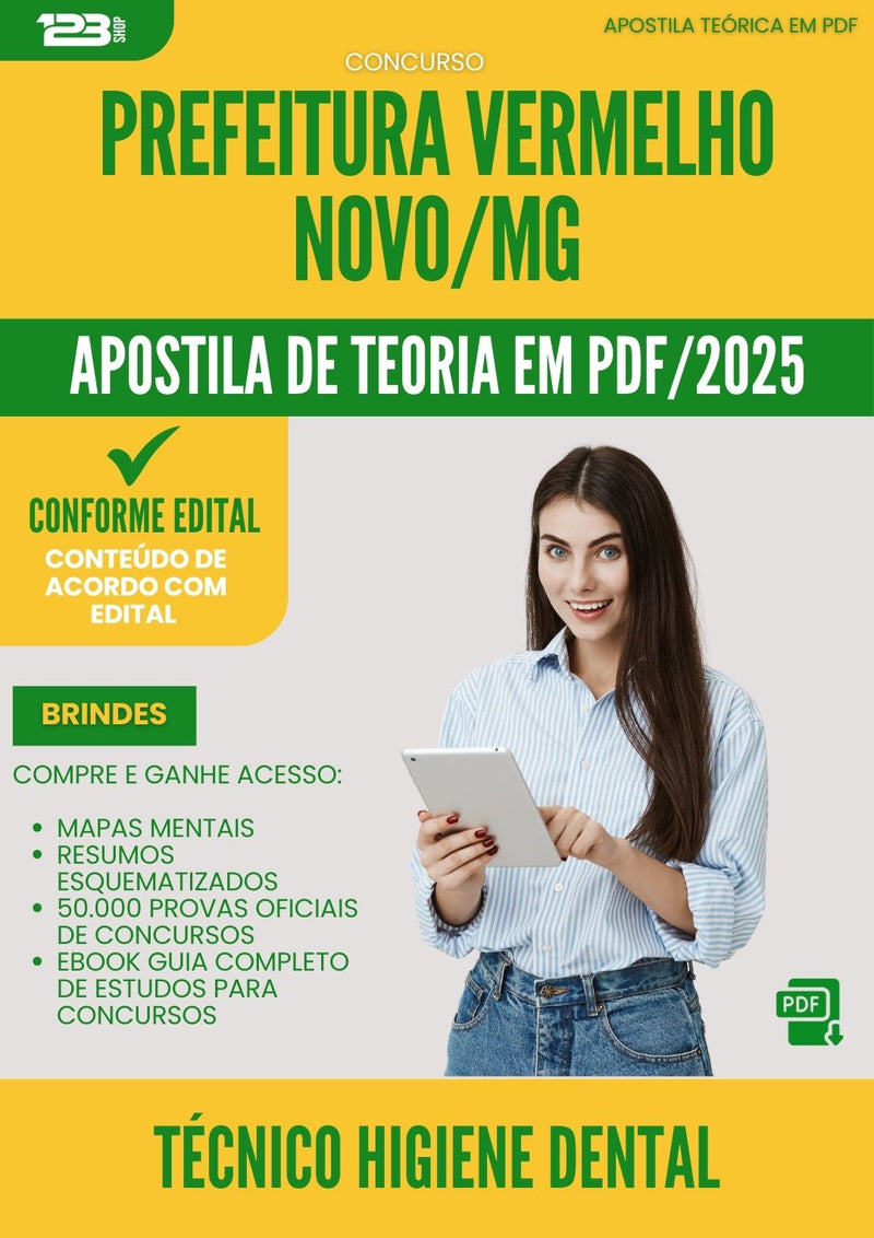 Apostila Teórica para Concurso Tecnico Higiene Dental da Prefeitura Vermelho Novo Mg 2025 - Conteúdo de Acordo com Edital