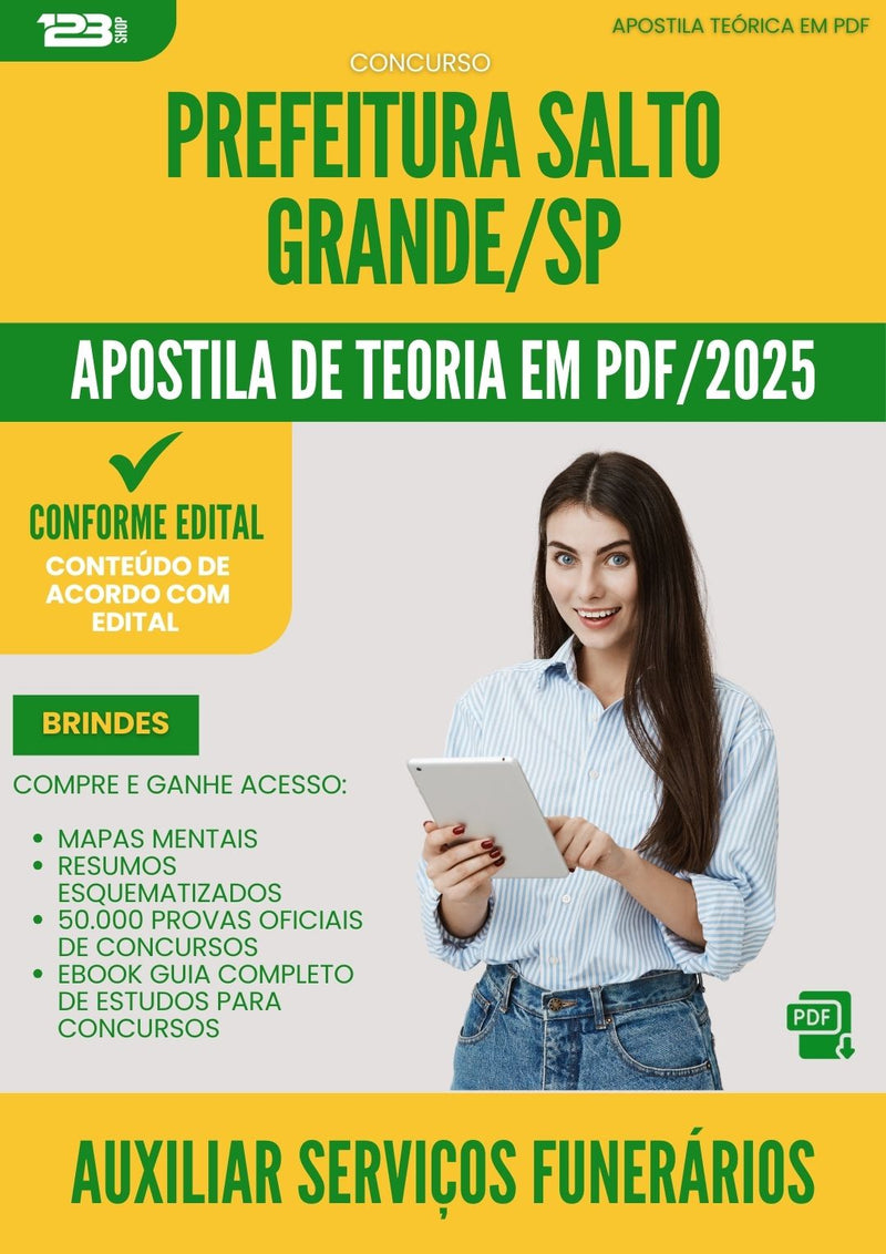 Apostila Teórica para Concurso Auxiliar De Servicos Funerarios da Prefeitura Salto Grande Sp 2025 - Conteúdo de Acordo com Edital