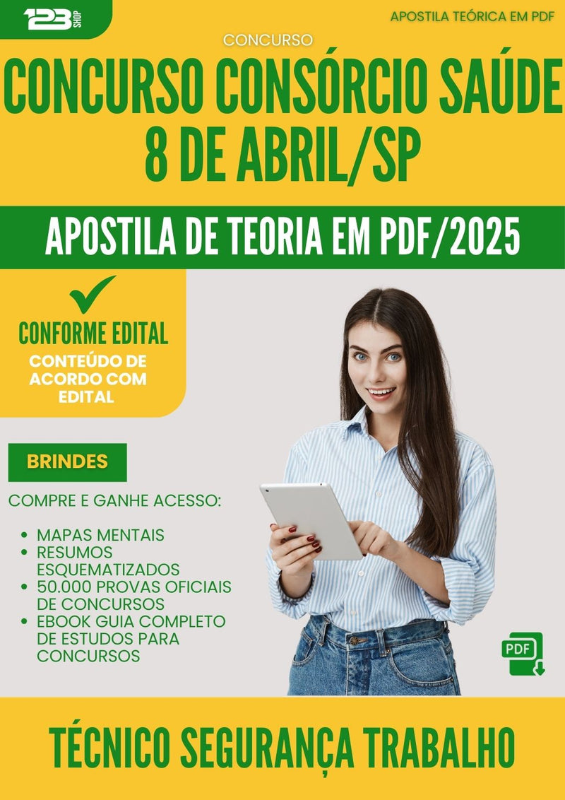 Apostila Teórica para Concurso Tecnico De Seguranca Do Trabalho Consorcio da Prefeitura Saude 8 De Abril Sp 2025 - Conteúdo de Acordo com Edital