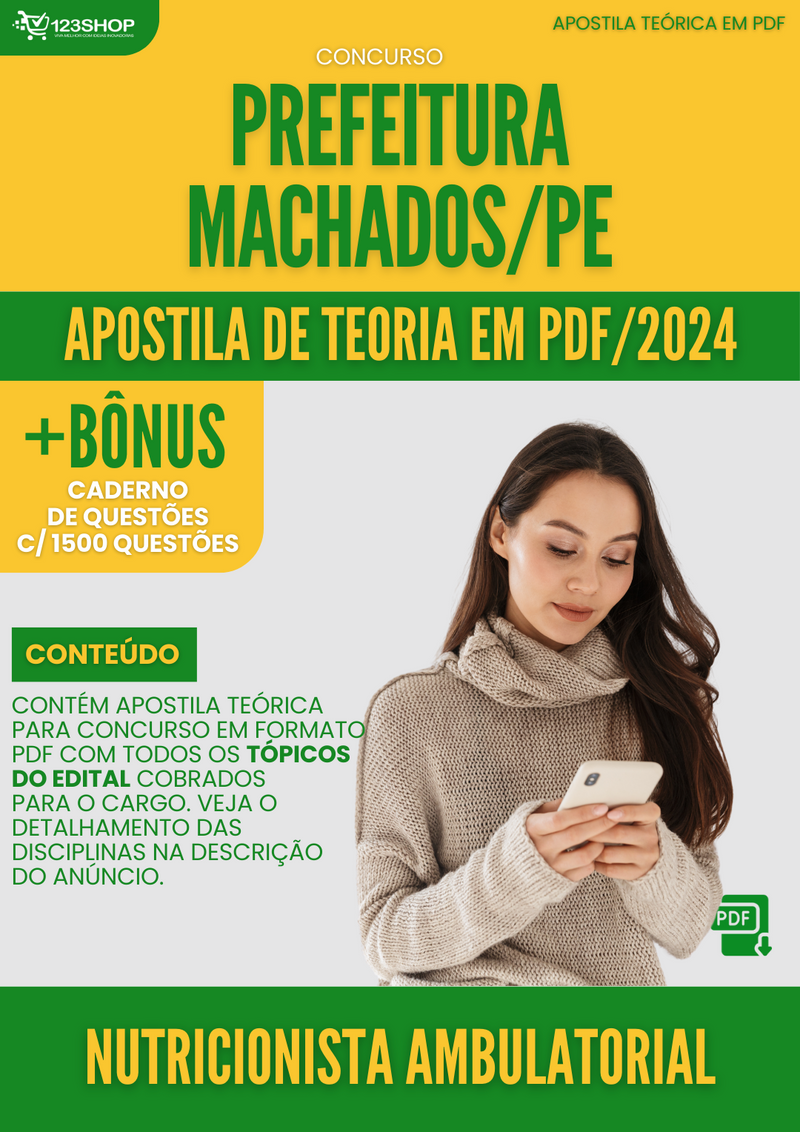 Apostila Teórica para Concurso Pref Machados PE 2024 Nutricionista Ambulatorial - Com Caderno de Questões | loja123shop