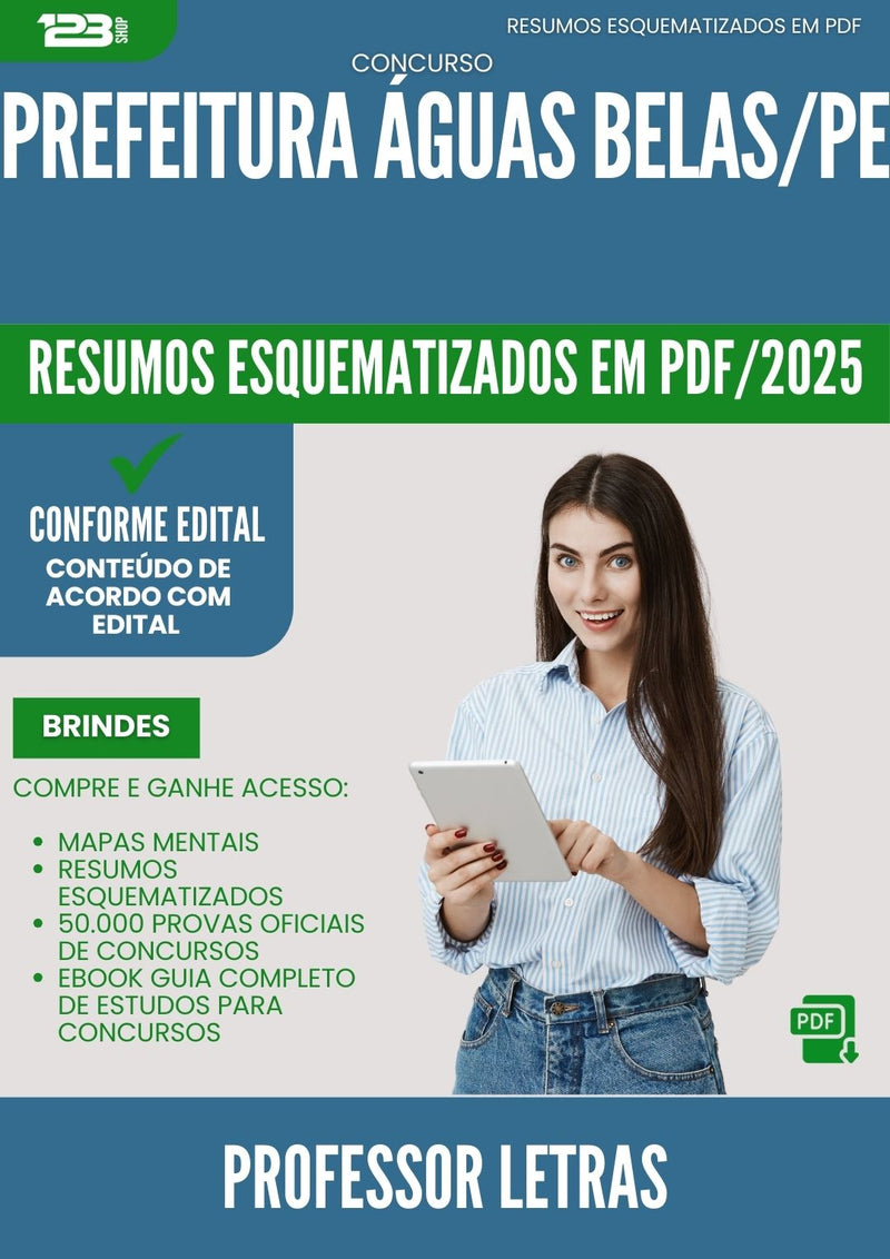 Resumos Esquematizados para Concurso Professor Letras da Prefeitura Aguas Belas Pe 2025 - Conteúdo de Acordo com Edital
