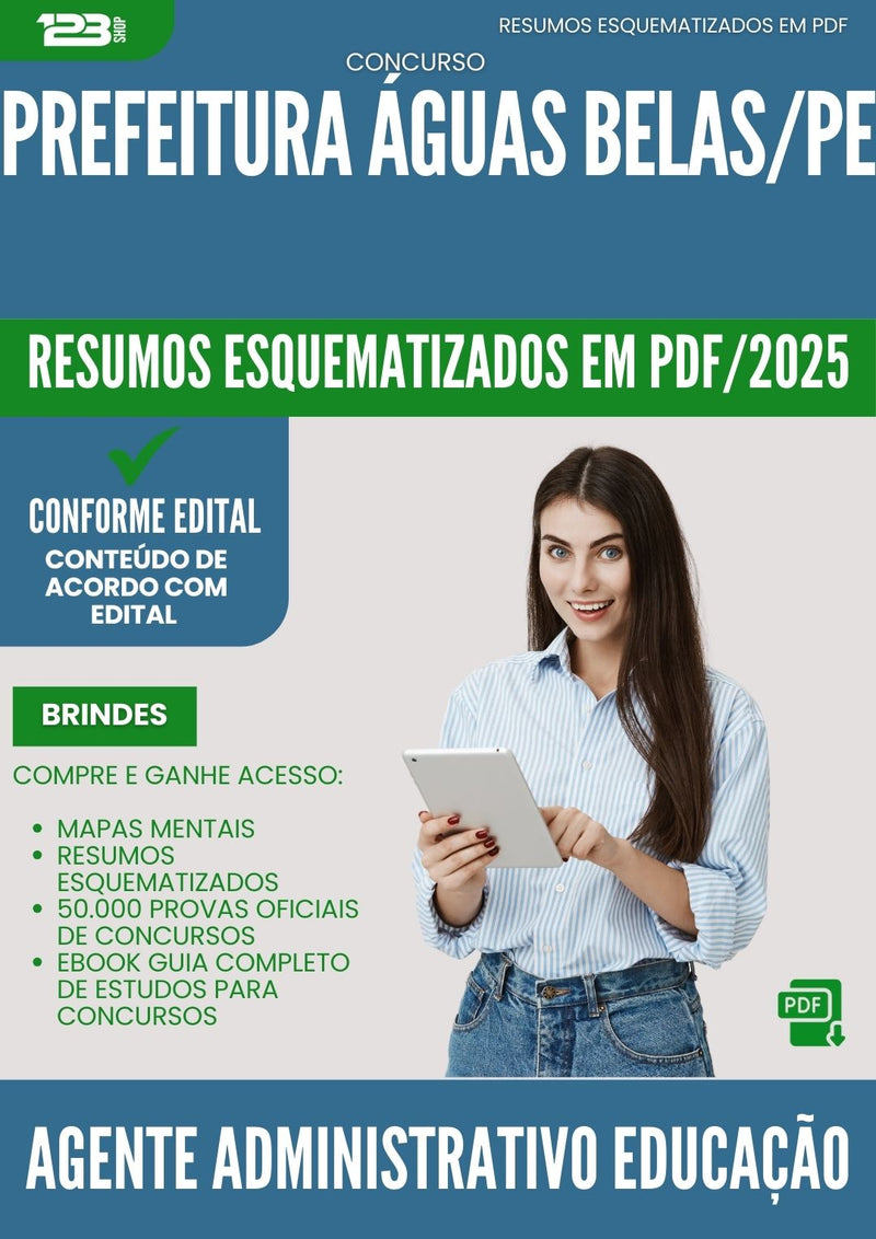 Resumos Esquematizados para Concurso Agente Administrativo Educacao da Prefeitura Aguas Belas Pe 2025 - Conteúdo de Acordo com Edital