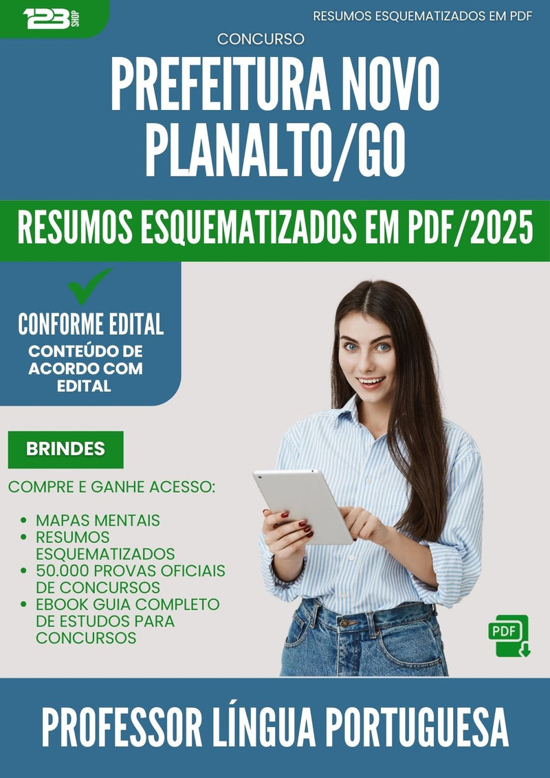 Resumos Esquematizados para Concurso Professor Lingua Portuguesa da Prefeitura Novo Planalto Go 2025 - Conteúdo de Acordo com Edital