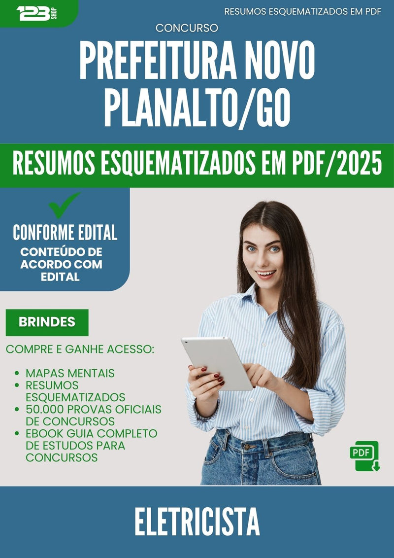Resumos Esquematizados para Concurso Eletricista da Prefeitura Novo Planalto Go 2025 - Conteúdo de Acordo com Edital
