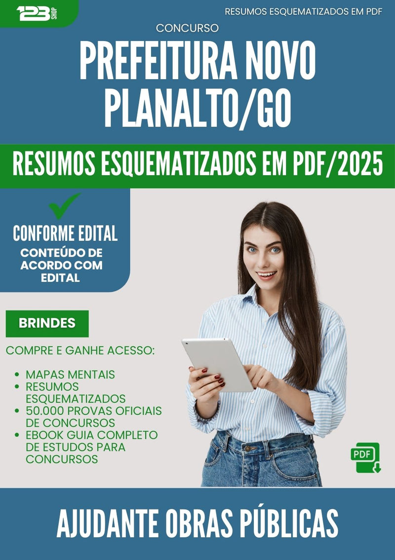 Resumos Esquematizados para Concurso Ajudante Obras Publicas da Prefeitura Novo Planalto Go 2025 - Conteúdo de Acordo com Edital