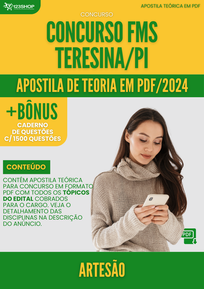 Apostila Teórica para Concurso FMS Teresina PI 2024 Artesão - Com Caderno de Questões | loja123shop