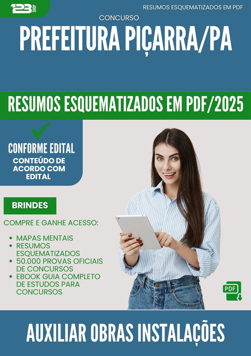 Resumos Esquematizados para Concurso Auxiliar Obras Instalacoes da Prefeitura Picarra Pa 2025 - Conteúdo de Acordo com Edital