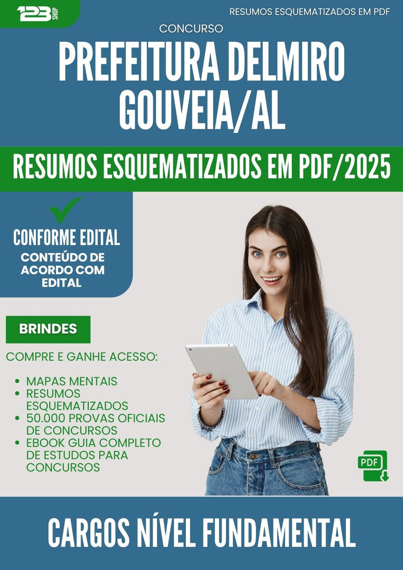 Resumos Esquematizados para Concurso Cargos De Nivel Fundamental da Prefeitura Delmiro Gouveia Al 2025 - Conteúdo de Acordo com Edital