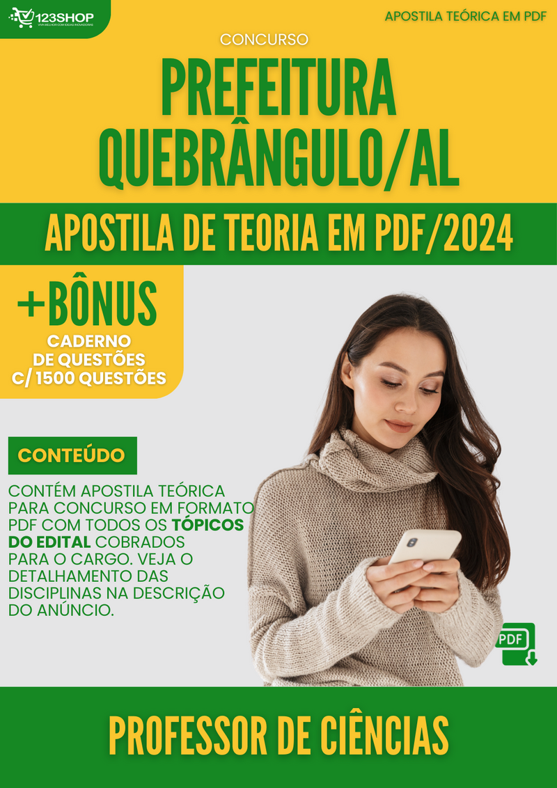Apostila Teórica para Concurso Pref Quebrangulo AL 2024 Professor de Ciências - Com Caderno de Questões | loja123shop