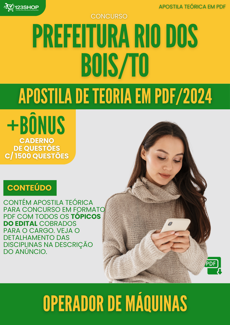 Apostila Teórica para Concurso Pref Rio dos Bois TO 2024 Operador de Máquinas - Com Caderno de Questões | loja123shop