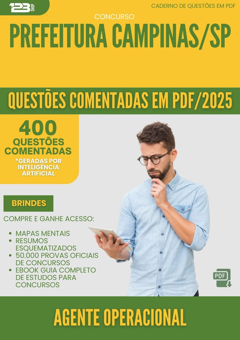 400 Questões Comentadas para Concurso Agente Operacional da Prefeitura Campinas Sp 2025 - 200 Questões