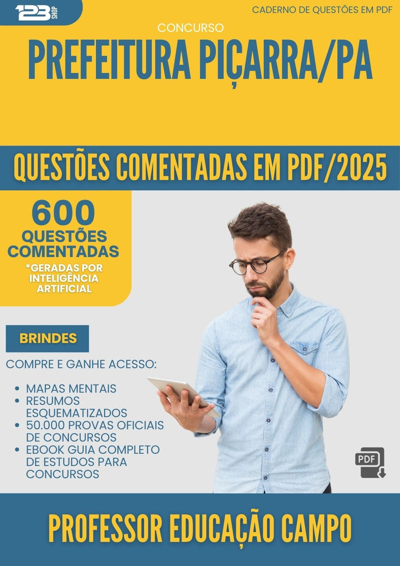 600 Questões Comentadas para Concurso Professor Educacao Campo da Prefeitura Picarra Pa 2025 - 600 Questões