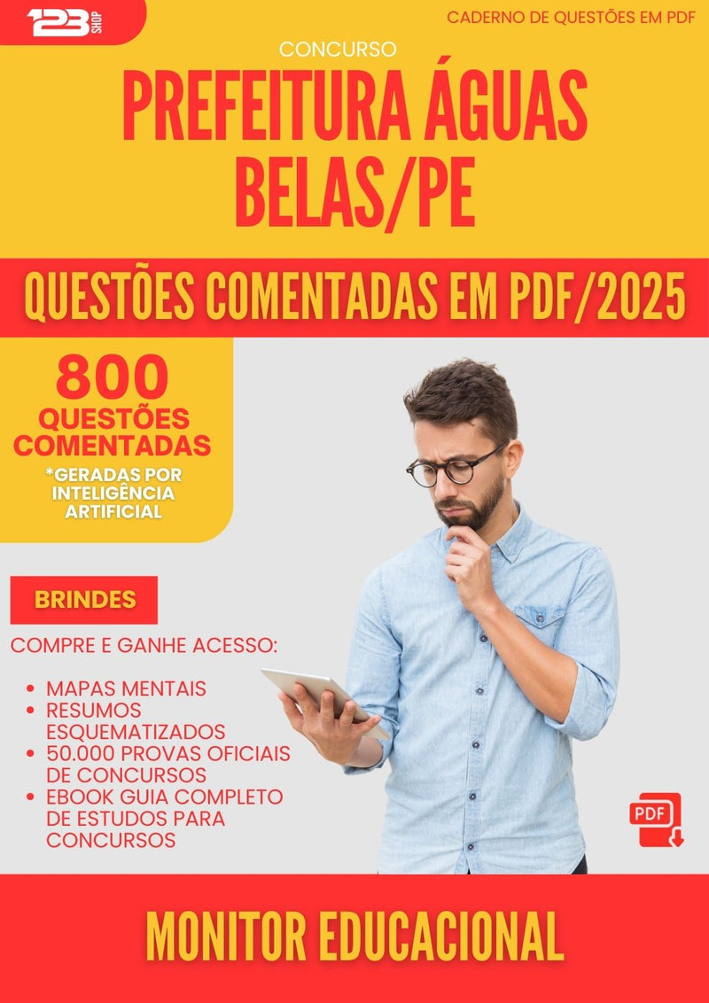 800 Questões Comentadas para Concurso Monitor Educacional da Prefeitura Aguas Belas Pe 2025 - 800 Questões