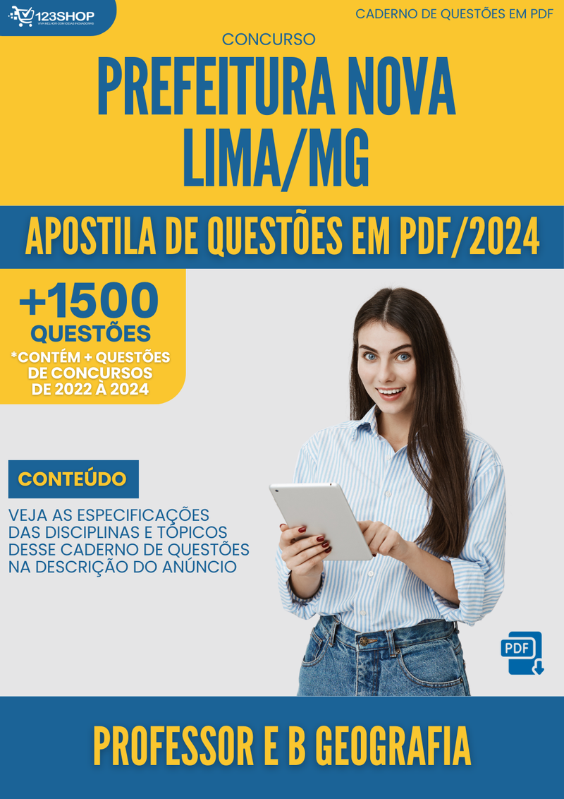 Apostila de Questões para Concurso Prefeitura Nova Lima MG 2024 Professor E.B Geografia - Mais de 1.500 Questões | loja123shop